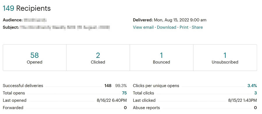 El reporte de una campaña de correo