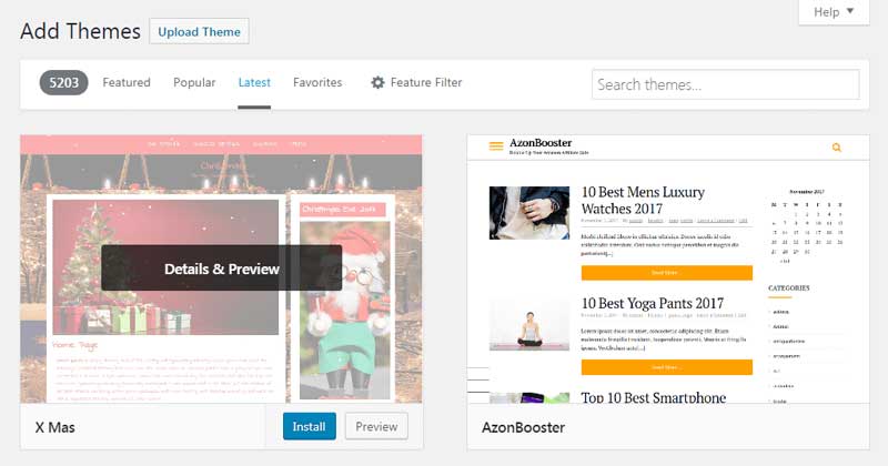 browse for available WordPress themes
