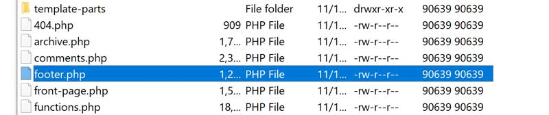 A theme’s footer.php file
