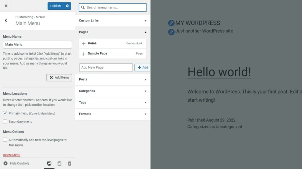 adding new pages to your WordPress menu