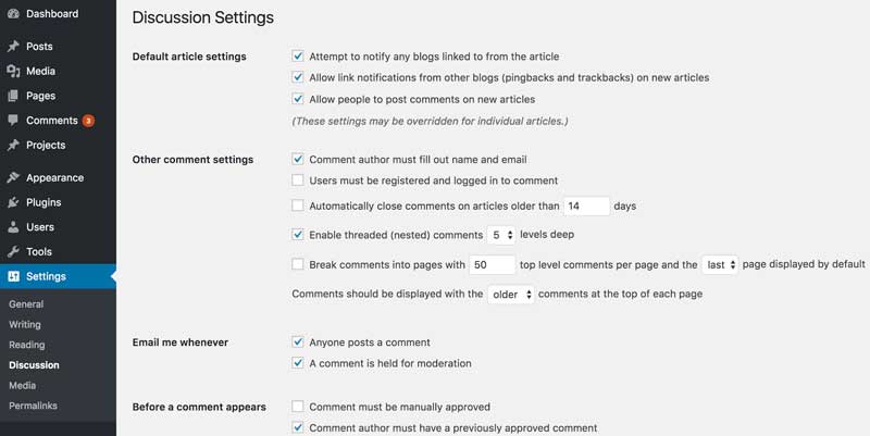 WordPress Discussion Settings