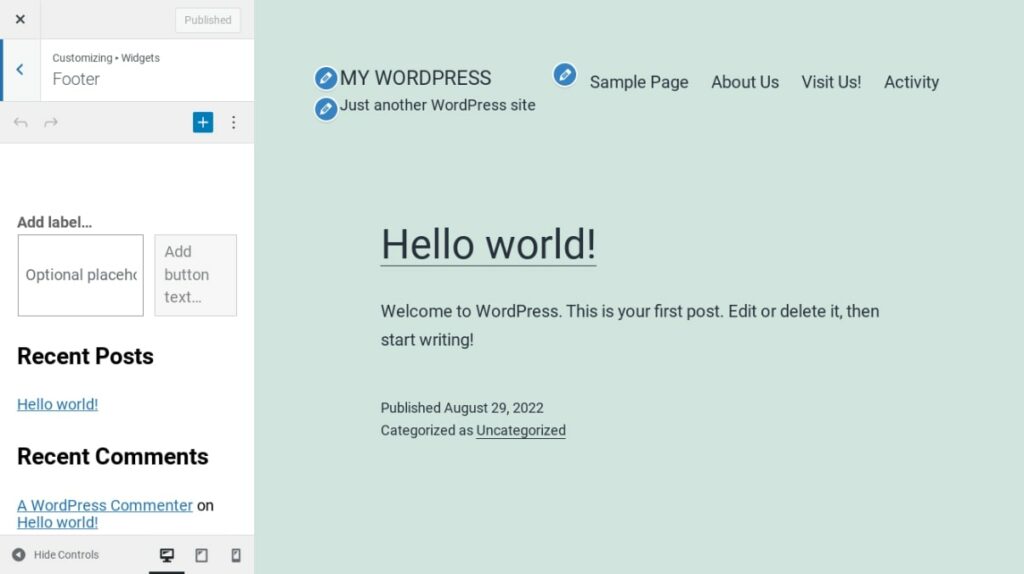 WordPress menu Widgets