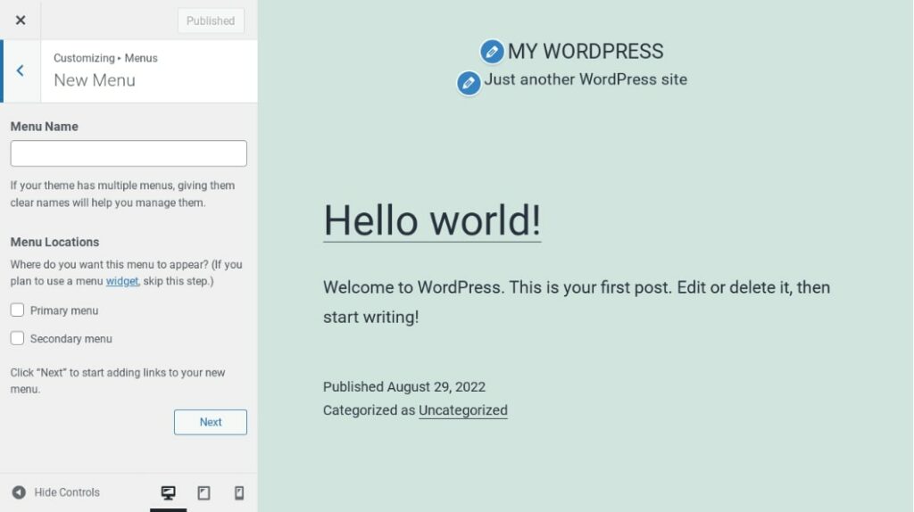 create a new menu in WordPress