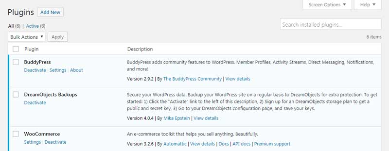 the WordPress plugins page