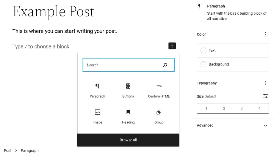 Choose a block for your WordPress post