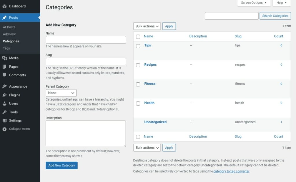 edit categories for WordPress posts