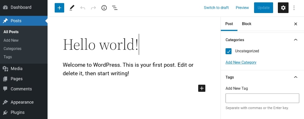 edit categories and tags in the WordPress post editor
