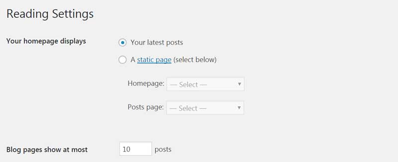 WordPress reading settings and homepage post settings 