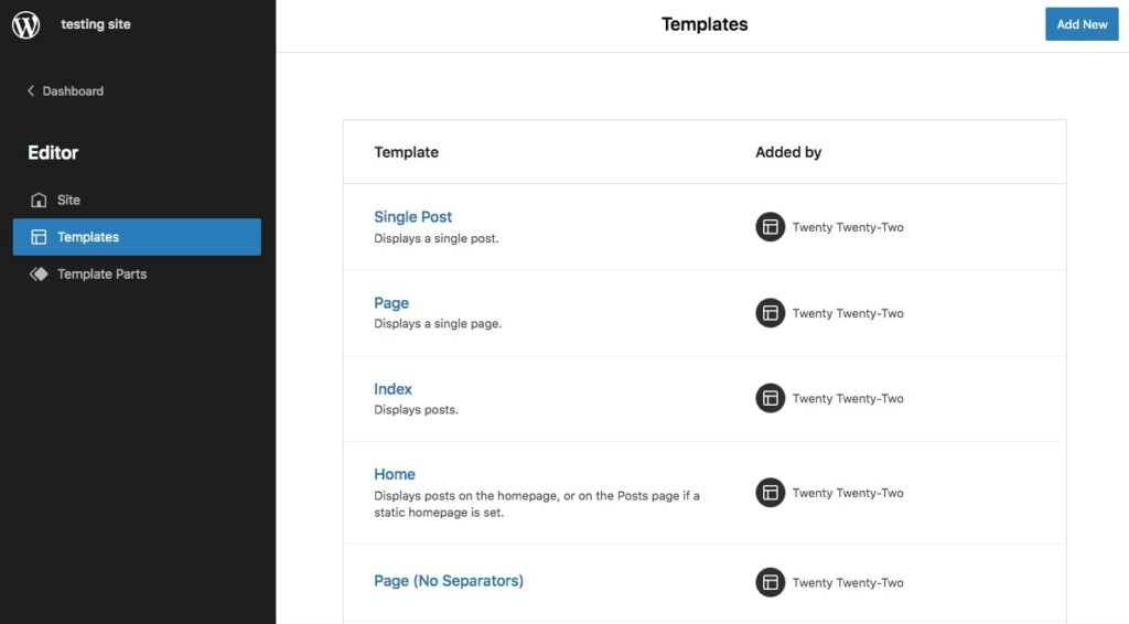 editing templates in the WordPress site editor