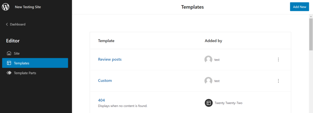 WordPress template editor