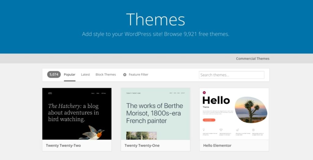 WordPress Theme Directory auf WordPress.org