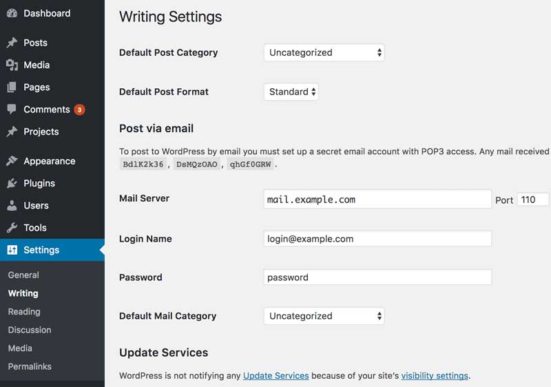 WordPress Writing Settings