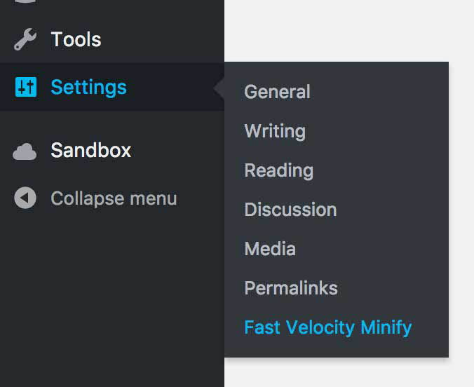 Opciones de configuración plugin Fast Velocity Minify panel de WordPress