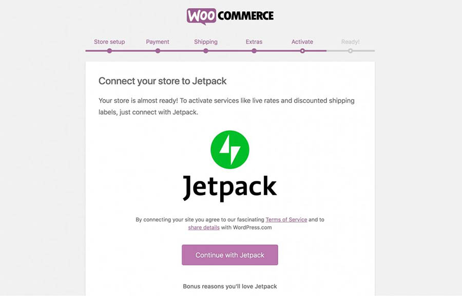 Opción para conectar Jetpack con tu tienda en línea a través de WooCommerce