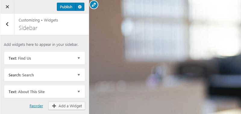 Opciones edición barra lateral widget panel WordPress