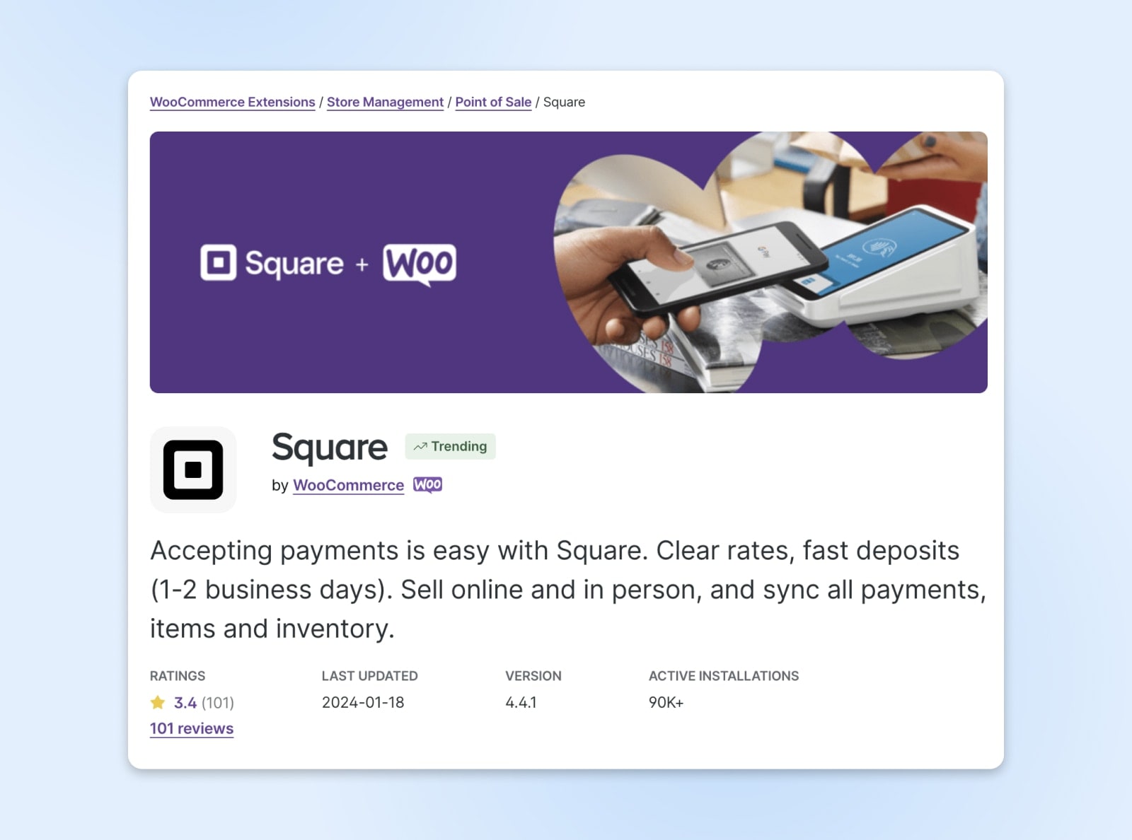 screenshot of the square for woocommerce extension