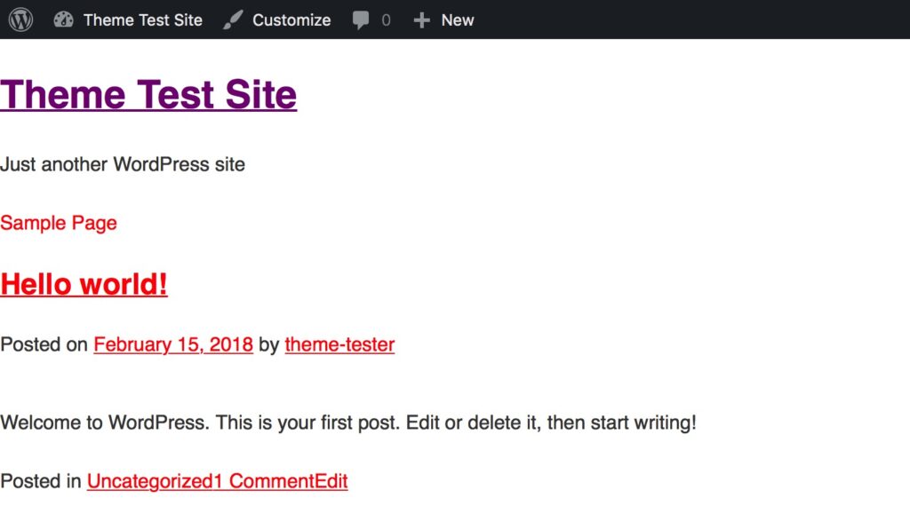 sample page of a test custom WordPress theme