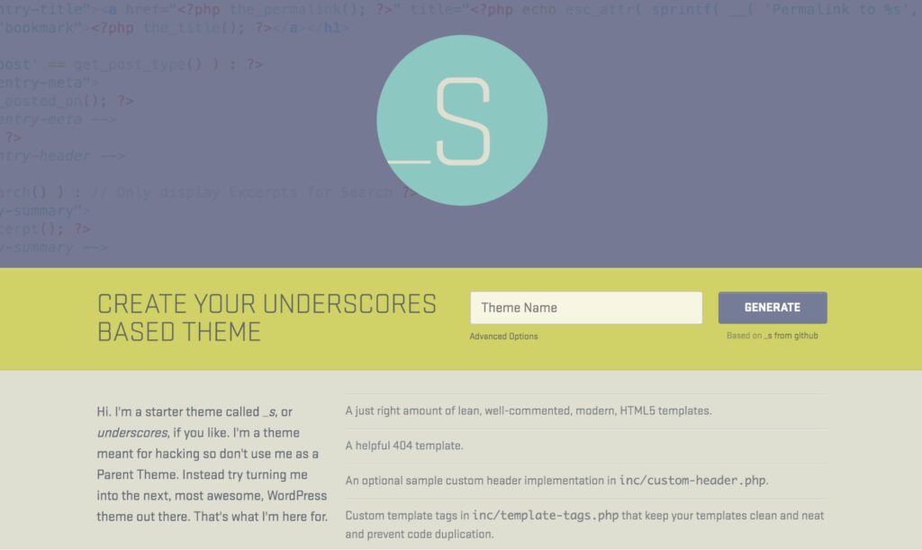 Underscores custom WordPress theme development