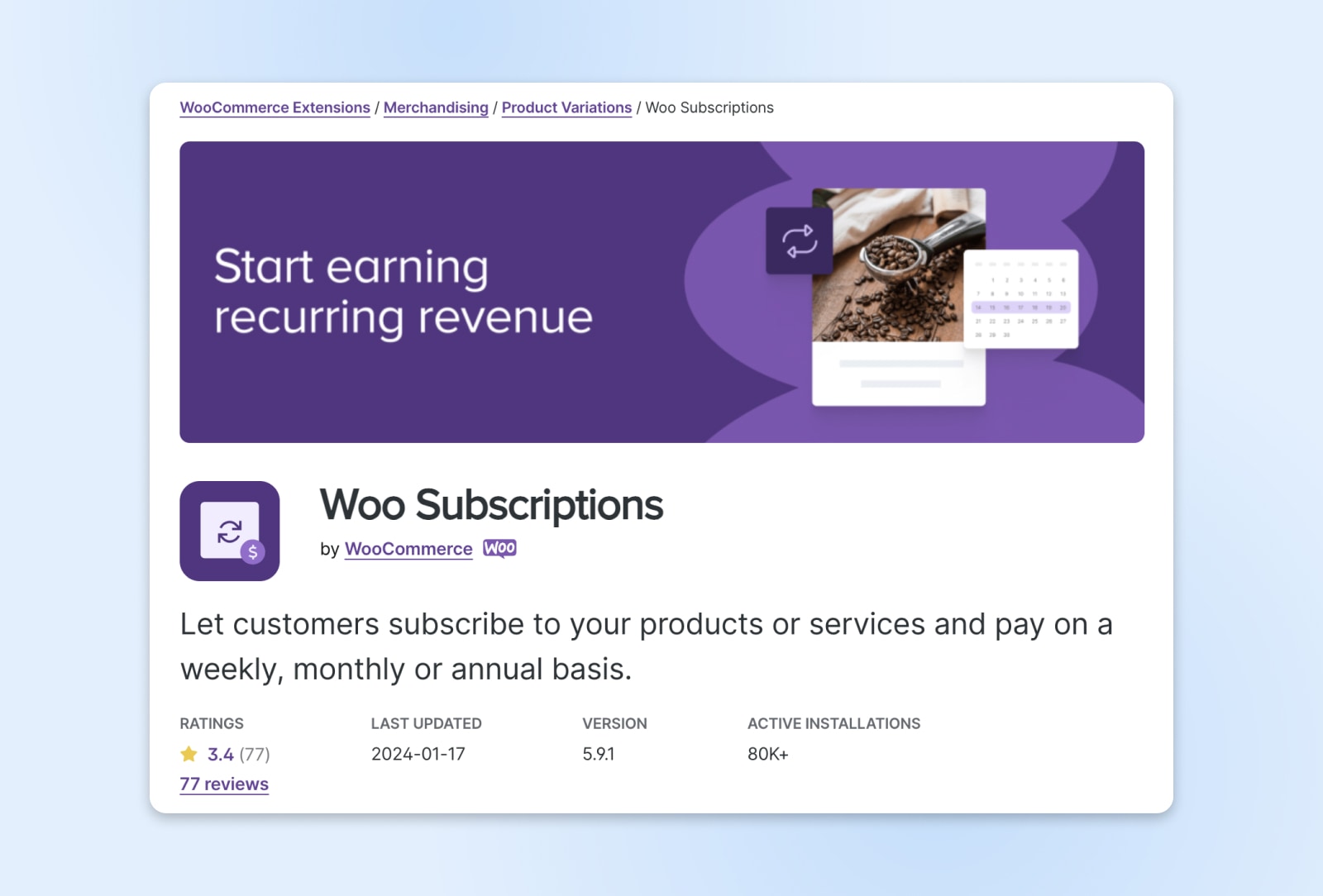 woocommerce subscriptions plugin for wp screenshot