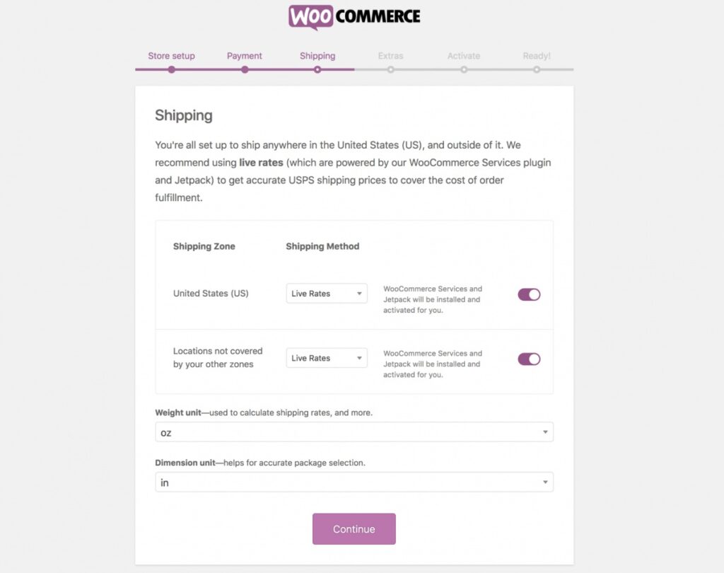 WooCommerce shipping settings
