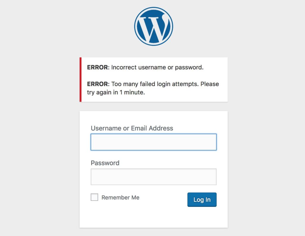 WordPress default login error message