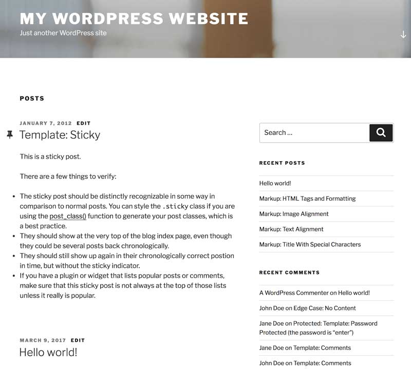 the WordPress posts page