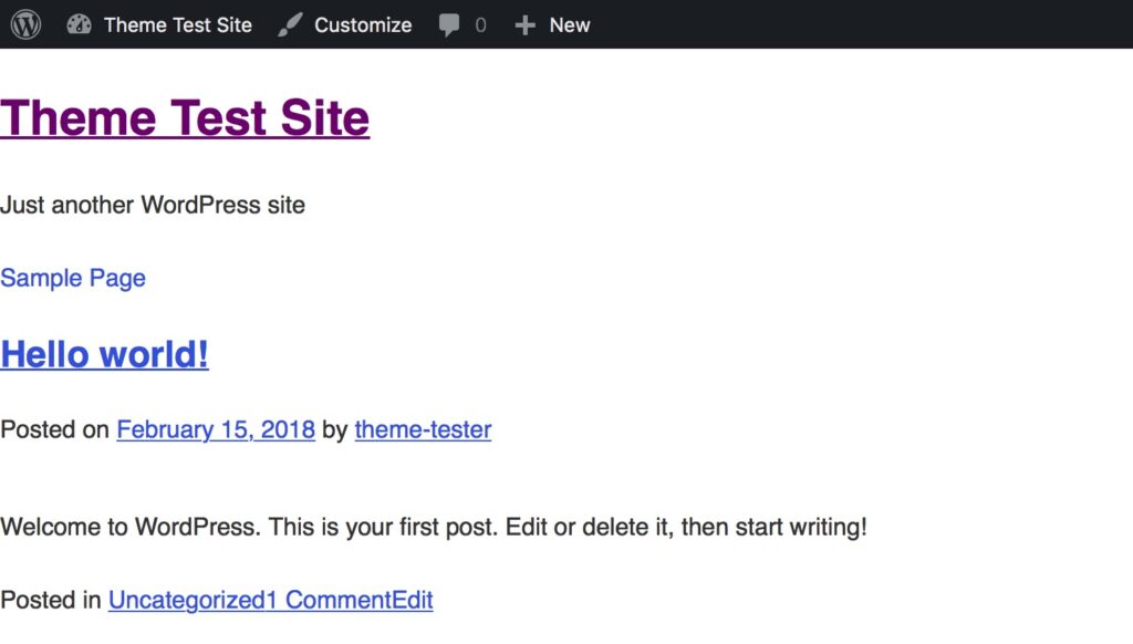 WordPress custom theme test site