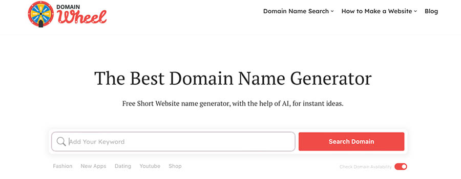 Página inicial de DomainWheel.