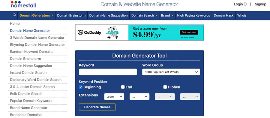 Generador de dominios Namestall.