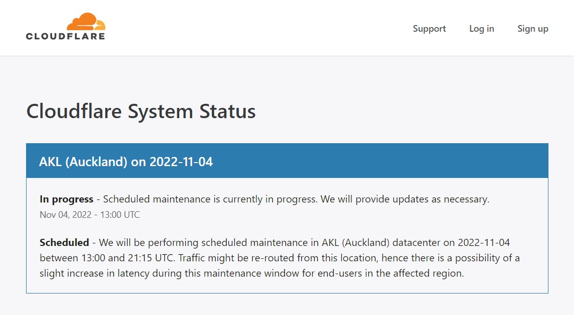 The Cloudflare System Status page