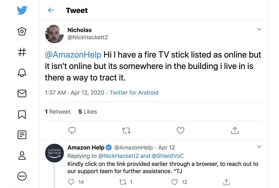 An example of customer support on social media.