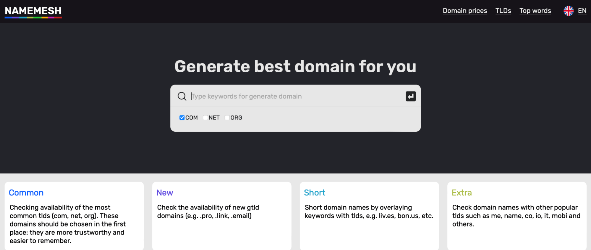 NameMesh domain search tool