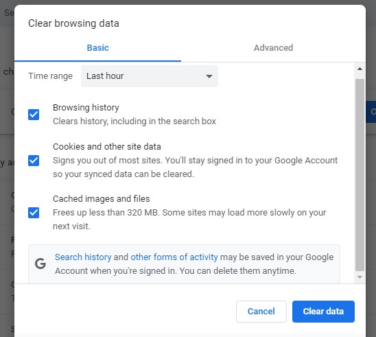 Clearing the browser cache in Google Chrome