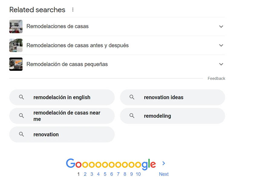 Los resultados “related searches’ en el buscador de Google
