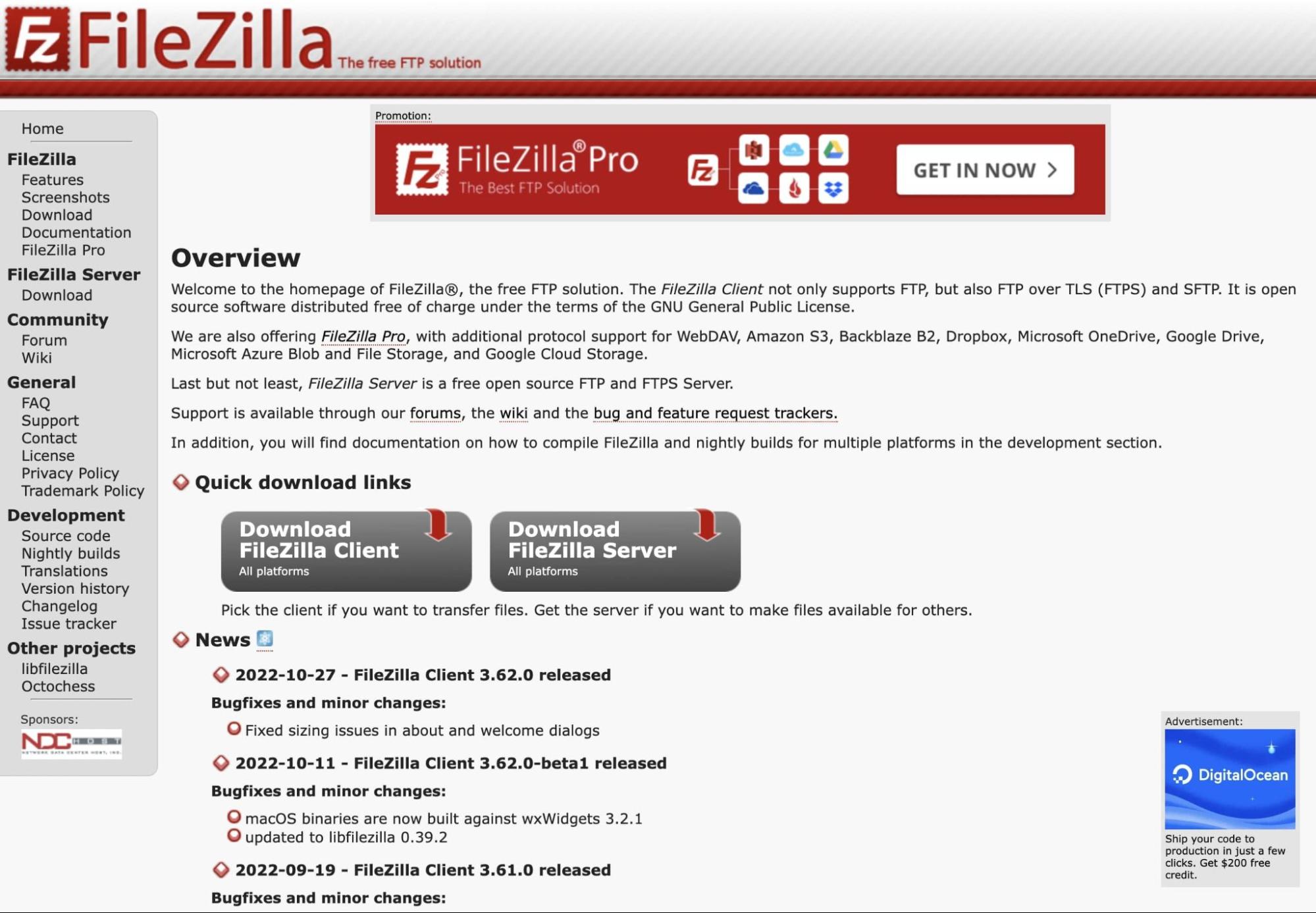 FileZilla FTP client