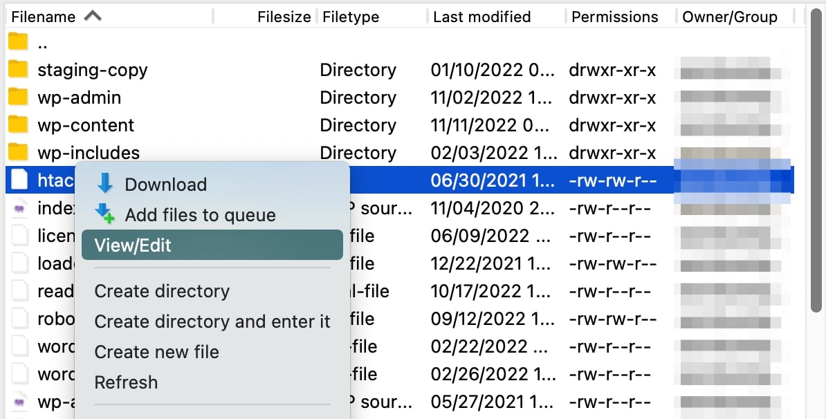 FileZilla file editing