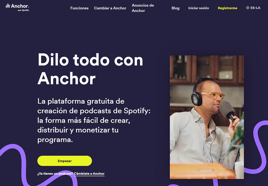 La página web de Anchor, un software para podcasts.