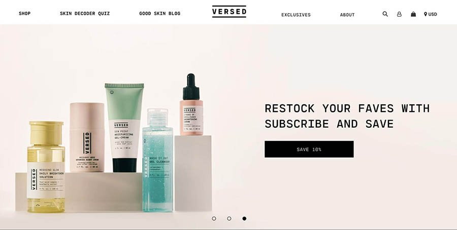 Hero sitio web Productos Versed
