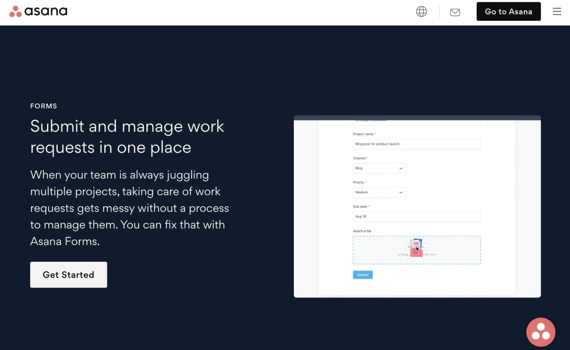 Asana Forms landing page