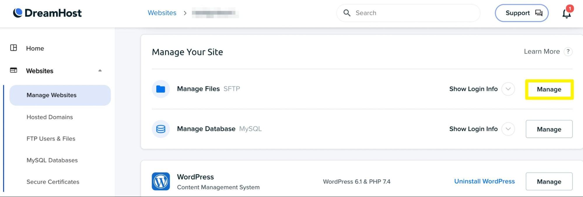 Open DreamHost SFTP file manager