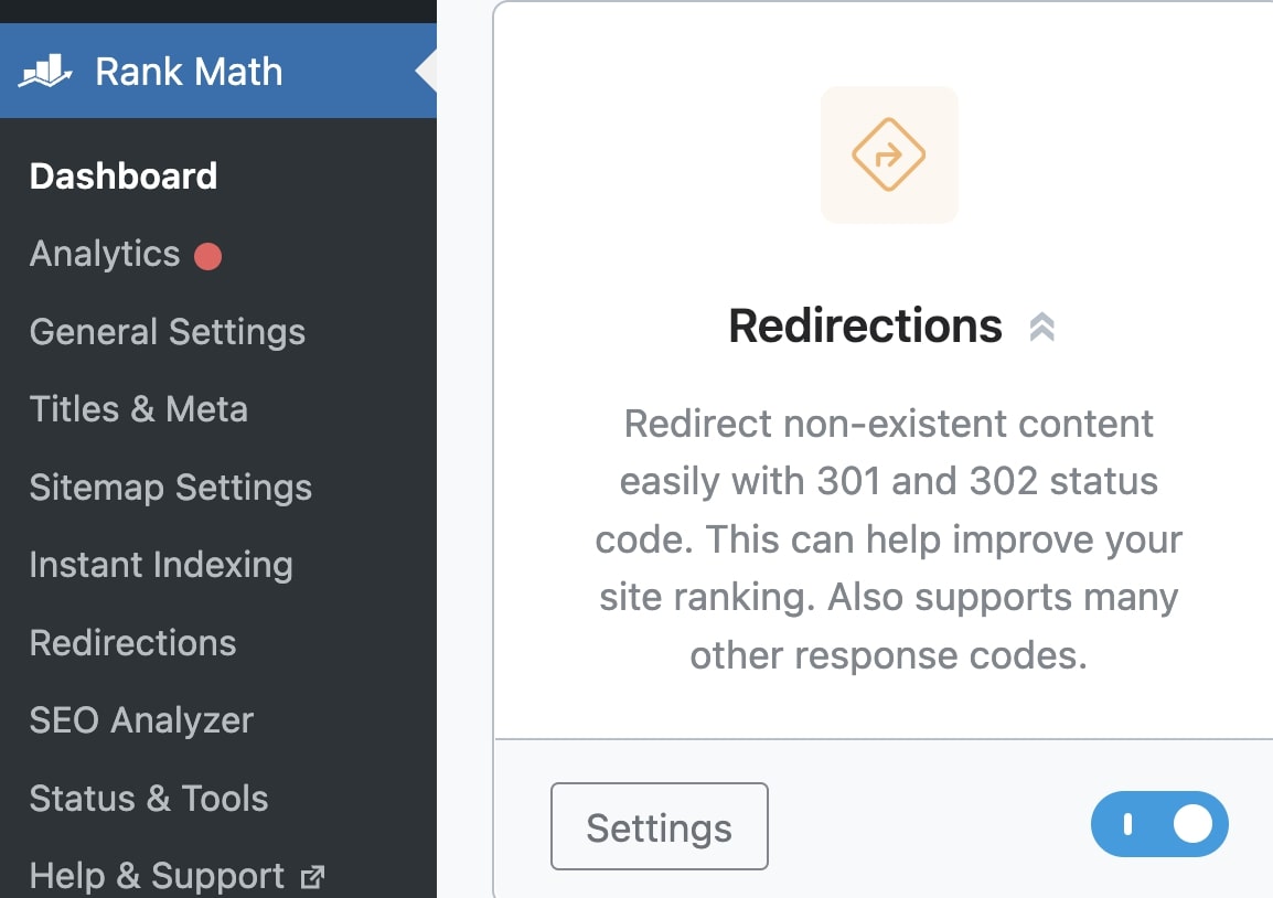 Enable Rank Math redirections