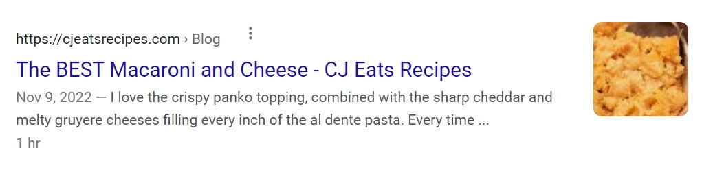 An example of a search result for a macaroni recipe
