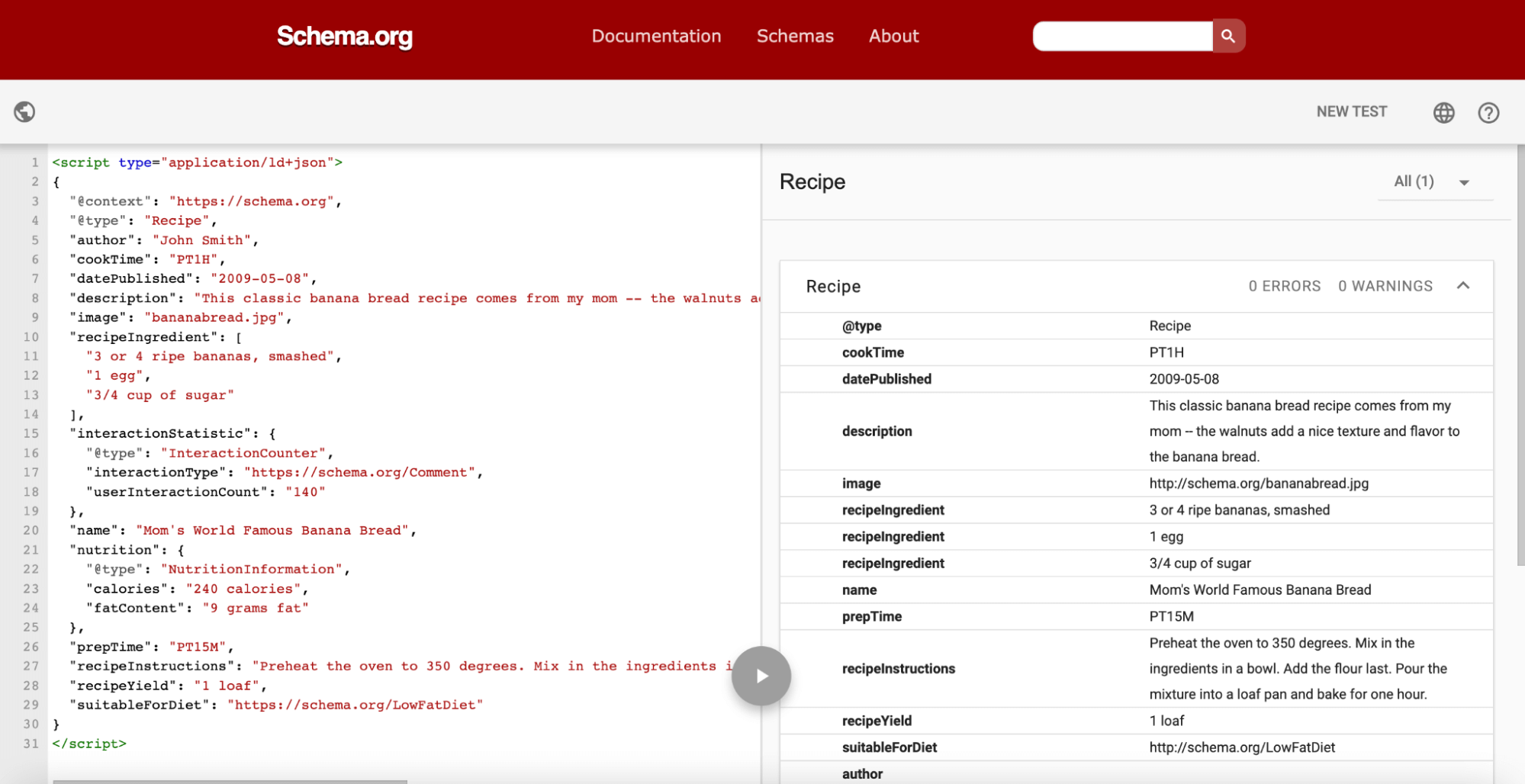 Schema Validator tool enter code snippet