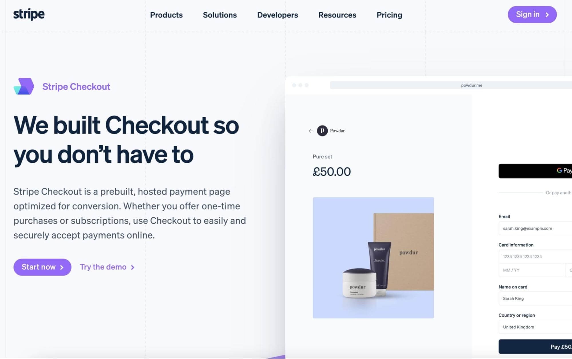 Stripe landing page