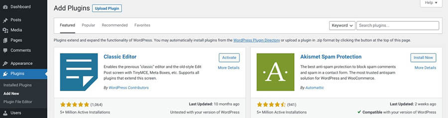 Adding a plugin in WordPress.