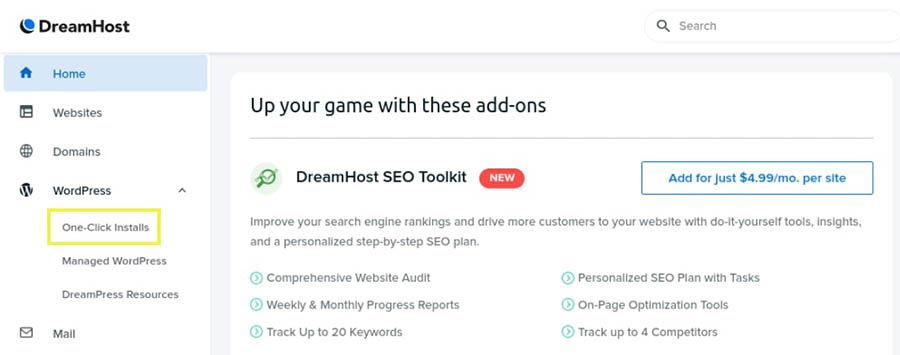 DreamHost WordPress one-click installs.