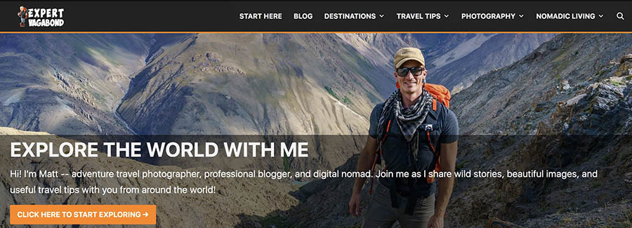 The Expert Vagabond ‘About Me’ page.
