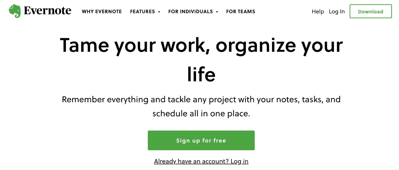 Evernote call to action (CTA) example for free sign-up