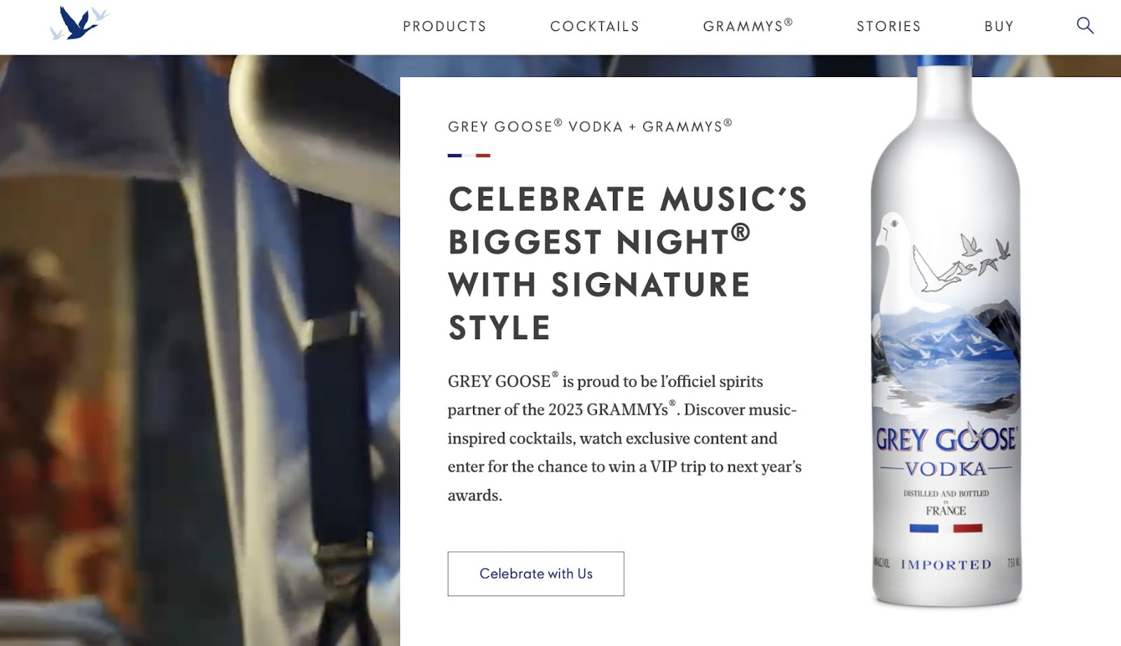 call to action (CTA) example from Grey Goose