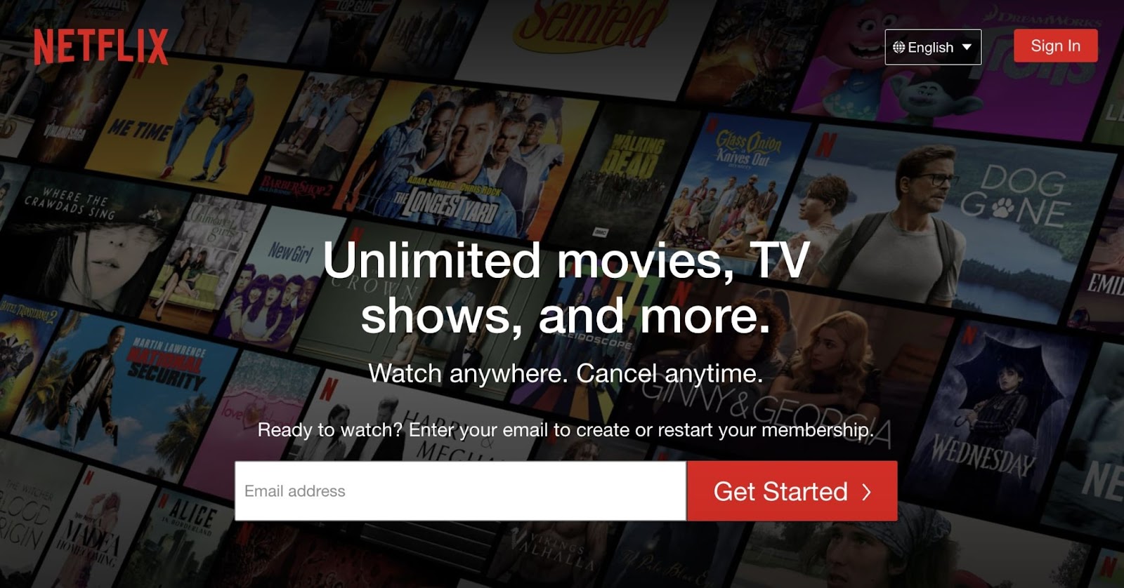 Netflix membership call to action (CTA) example